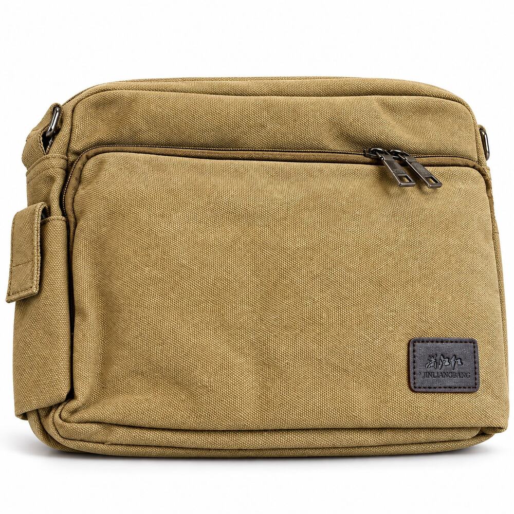 MANJIANGHONG Men’s Canvas Messenger Bag Khaki Multi Pocket Crossbody New